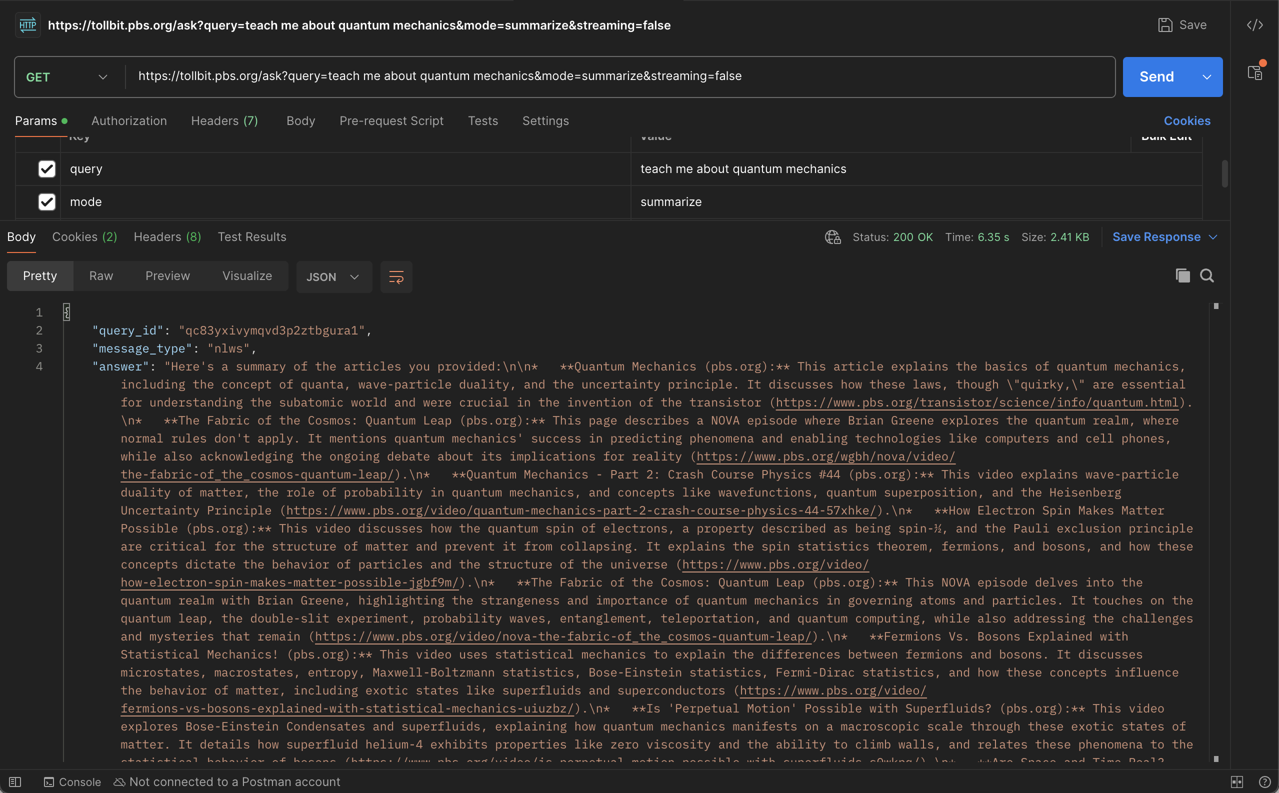 NLWeb instance completing a query grounded in the publishers content