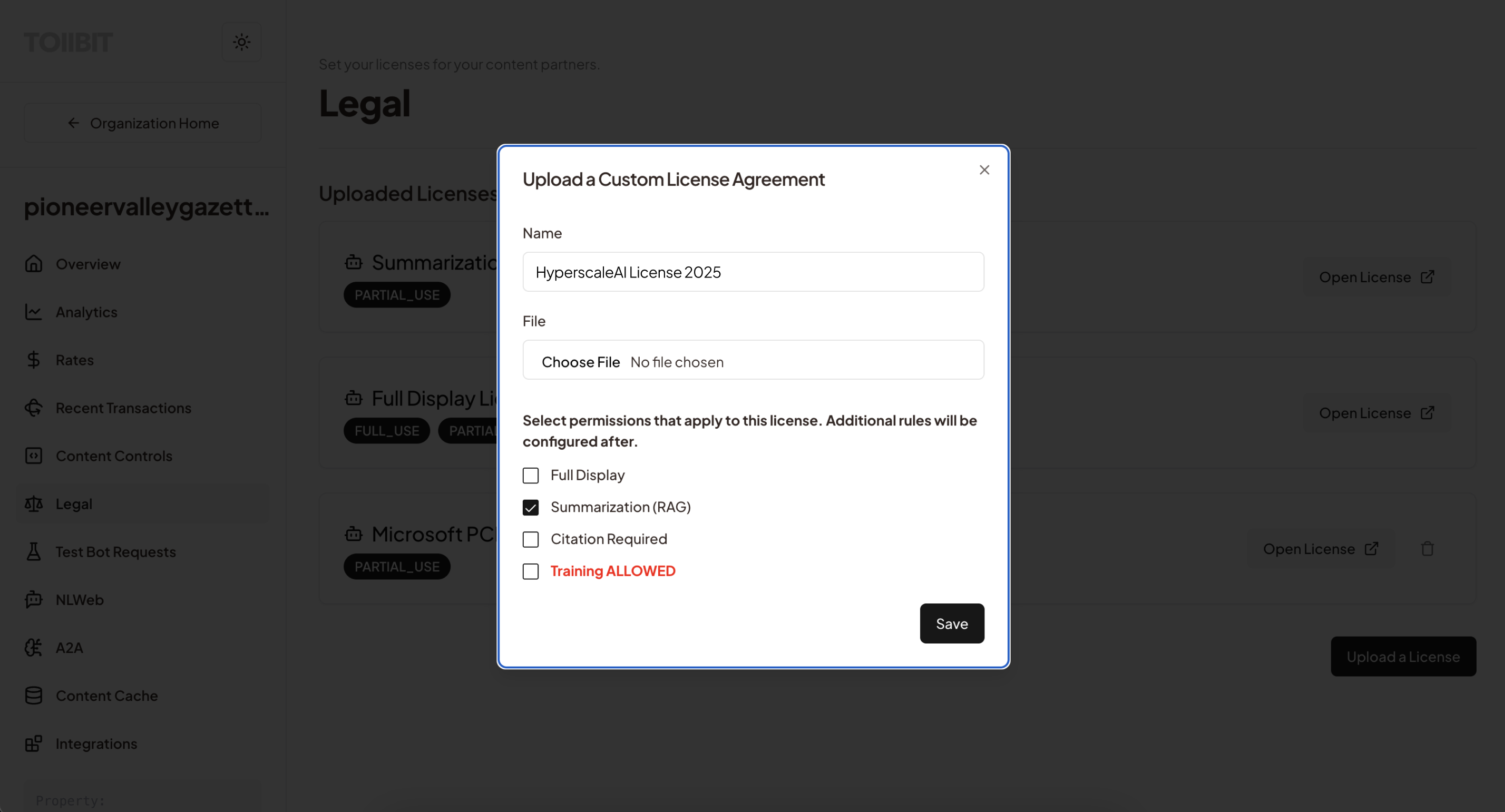 Custom License Creation